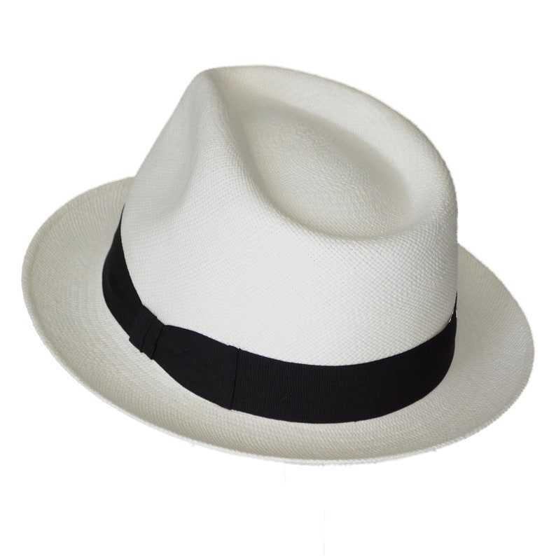 Teardrop Classic Fedora - Short Brim - Brisa Weave - White Straw - Black Band - Handwoven in Ecuador - GPH - HatBox Included-FREE SHIPPING