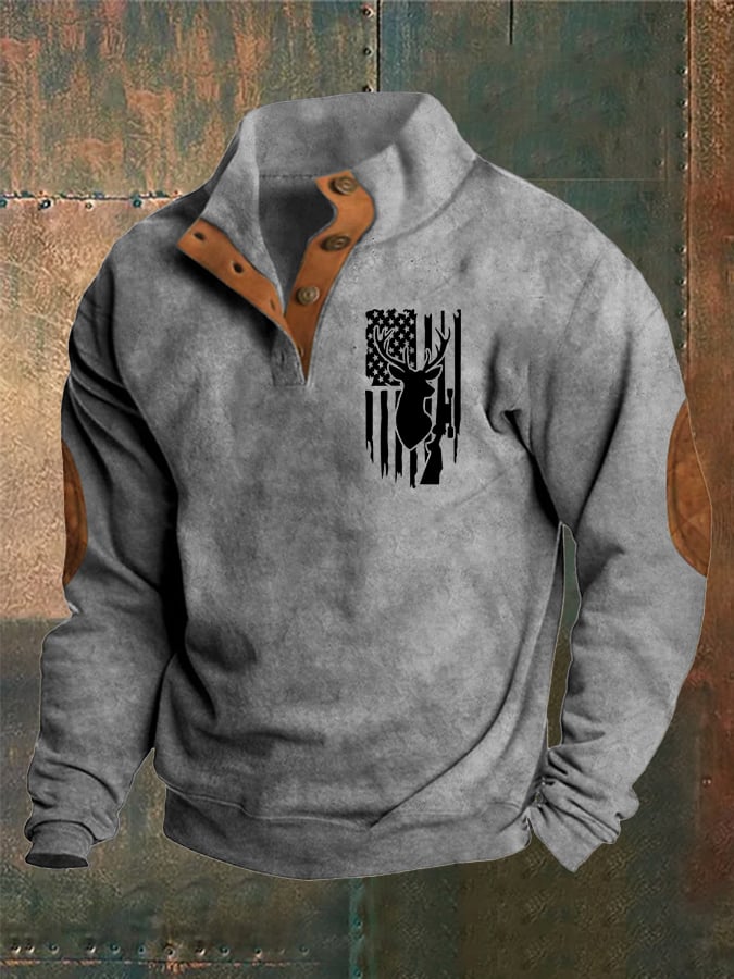 Men's Vintage Western Elk Stand Collar Sweatshirt