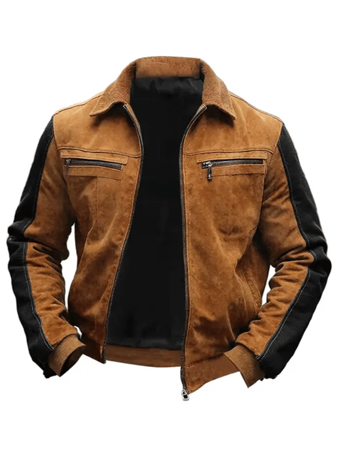 Men's Vintage Suede Multi-Pocket Fur Lapel Outdoor Jacket