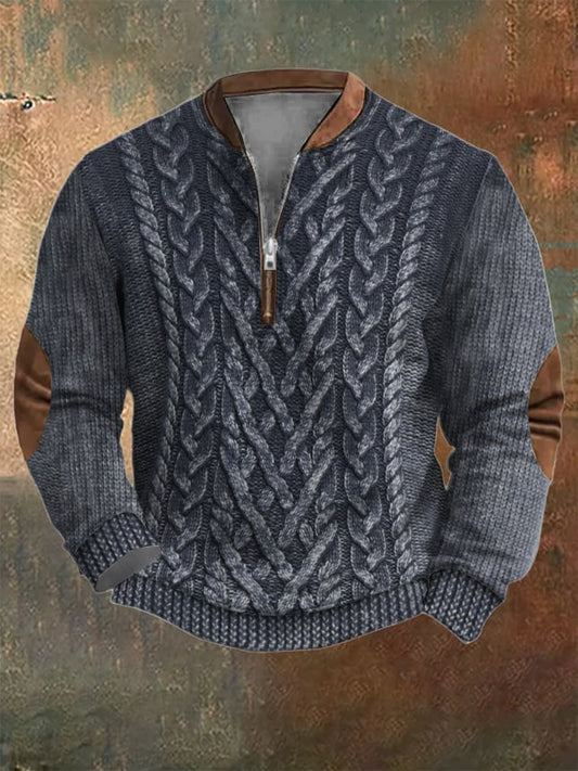 Men's Vintage Printed Casual Zipper Sweatshirt