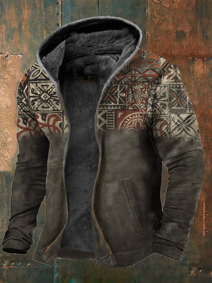 Casual Retro Western Style Printed Fleece Jacket