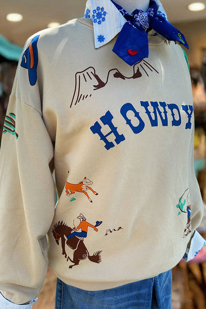 Howdy Western Print Sweatshirt