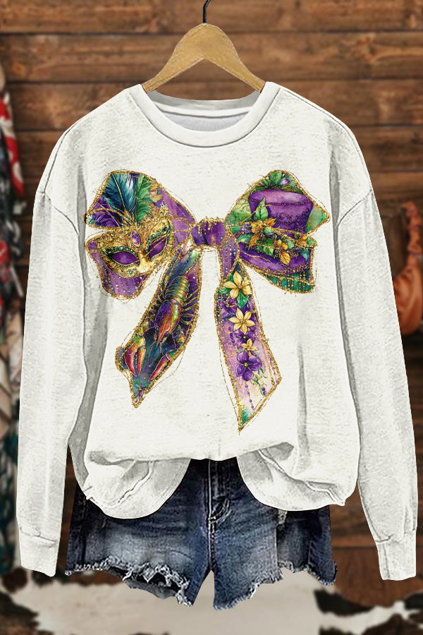 Cozy Mardi Gras Print Sweatshirt