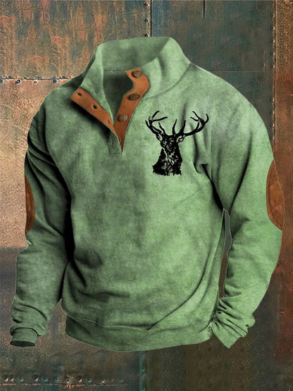 Men's Western Style Printed Stand Collar Button Sweatshirt