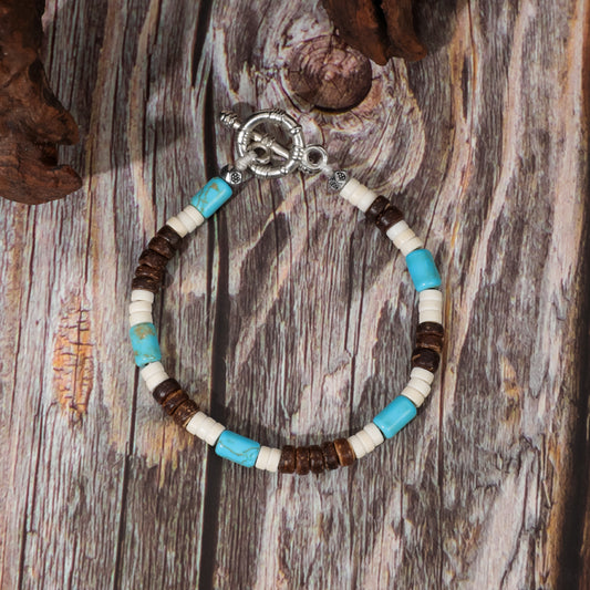 Unisex Retro Ethnic Turquoise Coconut Shell Bracelet