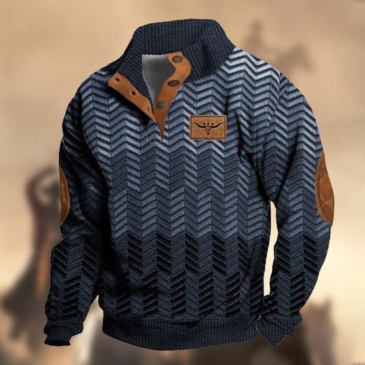 Men's Casual RetroWestern Prints Stand Collar Button Sweatshirt