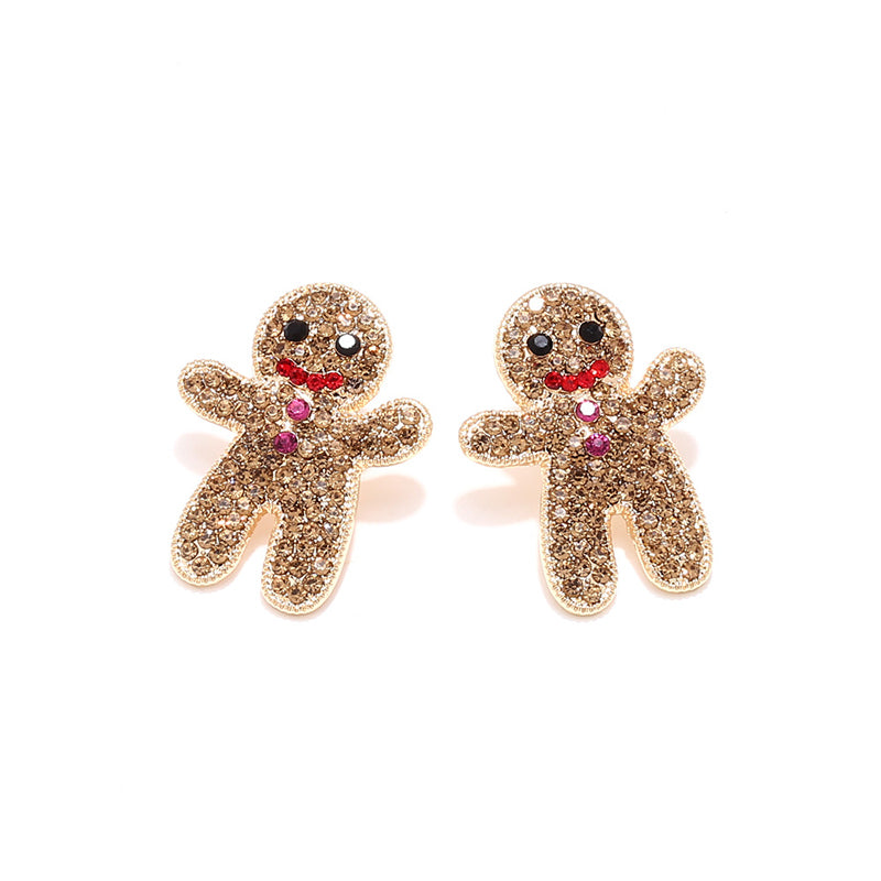 Cute Rhinestone Christmas Gingerbread Man Earrings