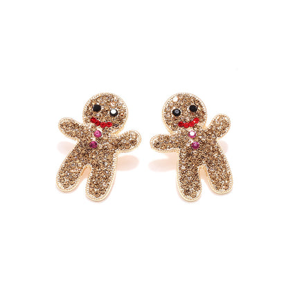 Cute Rhinestone Christmas Gingerbread Man Earrings