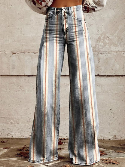 Women's retro striped wide leg pants