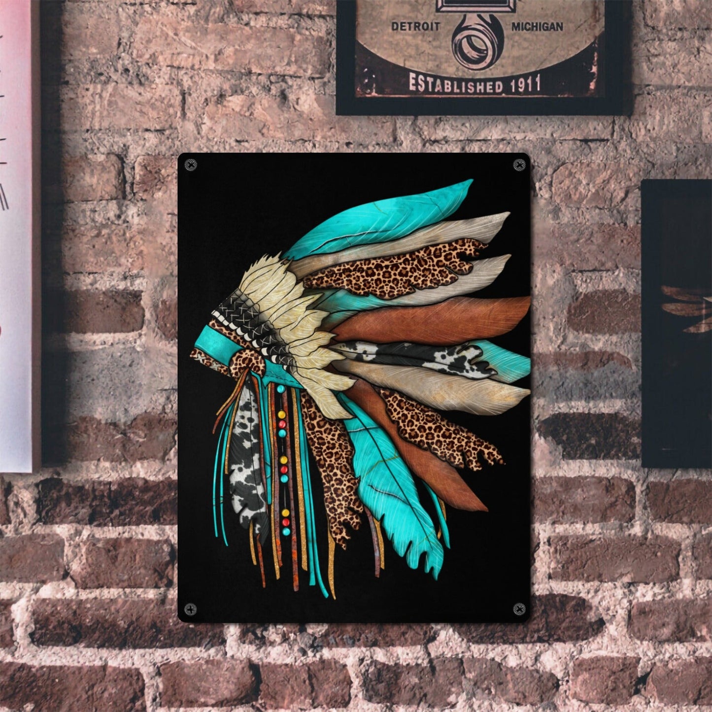 Indian Headdress Metal Sign 12"x16" (Made in USA)