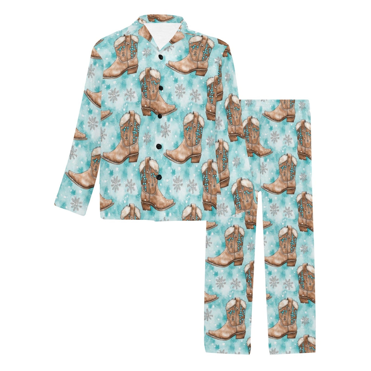 Turquoise Christmas Boots Men's Western Pajamas