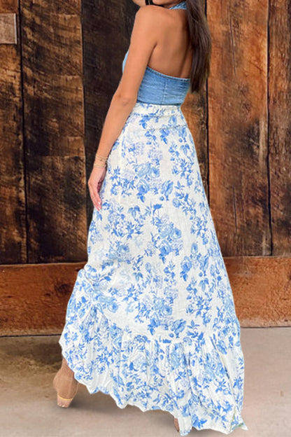 Beautiful Floral Ruffle Maxi Skirt