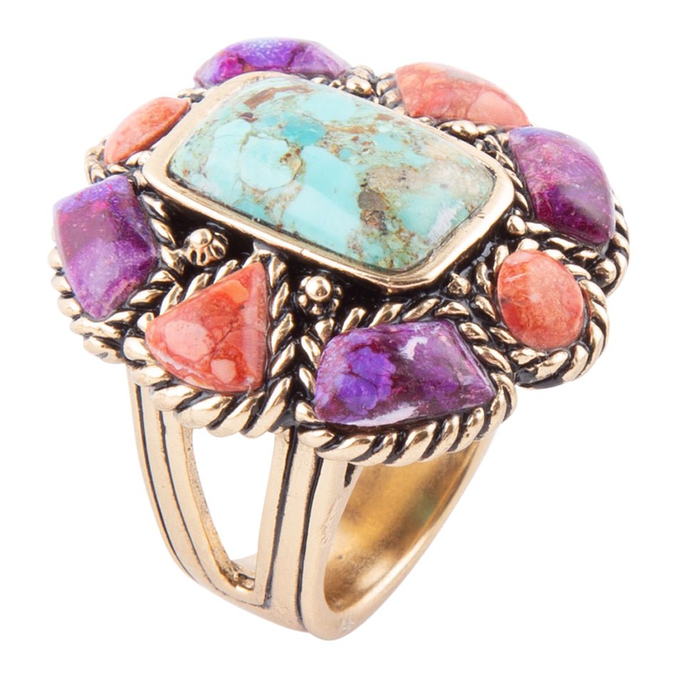 Multi-Stone Purple Floral Ring