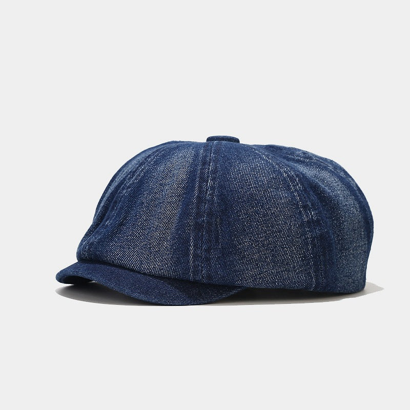 Denim light board octagonal cap for men