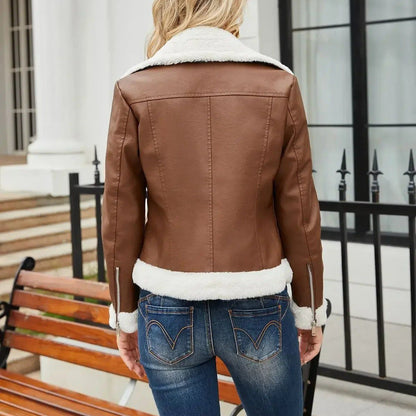 Glamorous Leather Jacket With Faux Shearling Lining