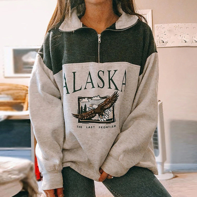 Alaska Print Long Sleeve Zipper Up Hoodie