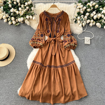 Boho Resort Style Embroidered Floral Dress