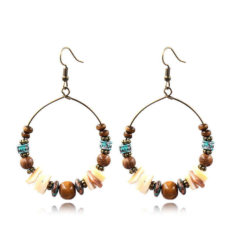 Women's Bohemian Wooden Bead Large Circle Earrings