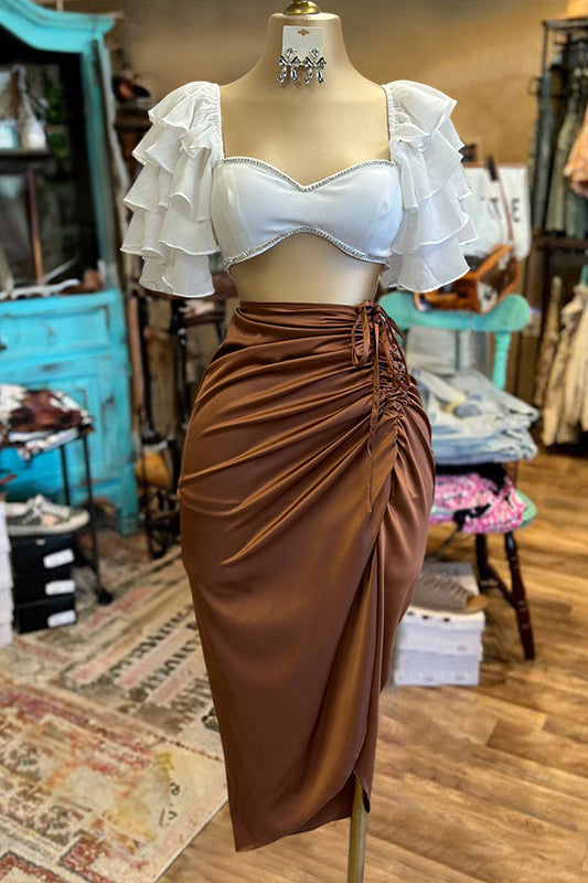 Beautiful Ruched Satin Skirt