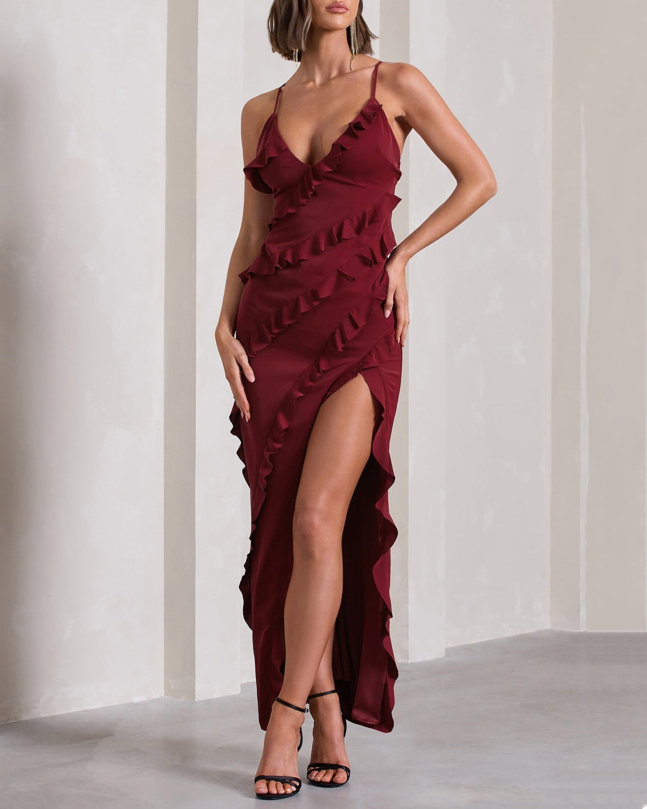 Sexy V-Neck Strapless Side Slit Backless Dress