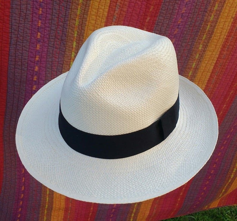 Genuine Ecuadorian White Panama Hat Handwoven Toquilla Palm Hat in Ivory White Colour Cuenca Style Authentic Panama Hat