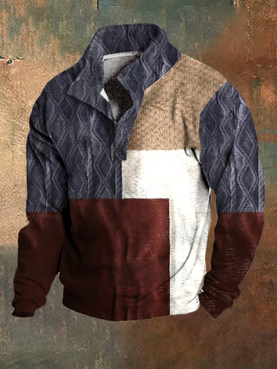 Men's Vintage Print Button Casual Long Sleeve Sweatshirt