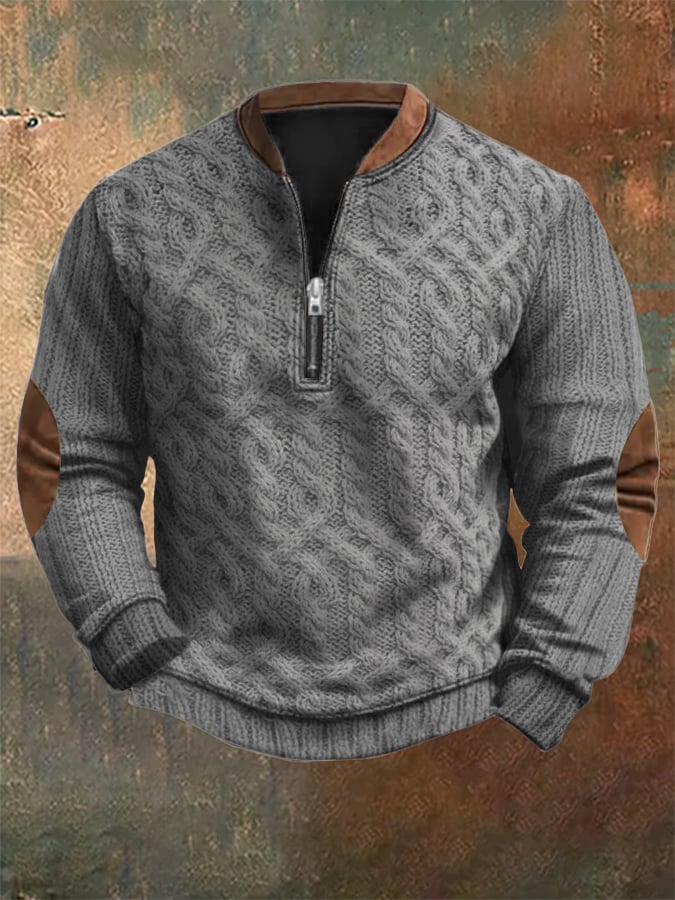 Men's Vintage Knit Print Zip-Up Sweatshirt