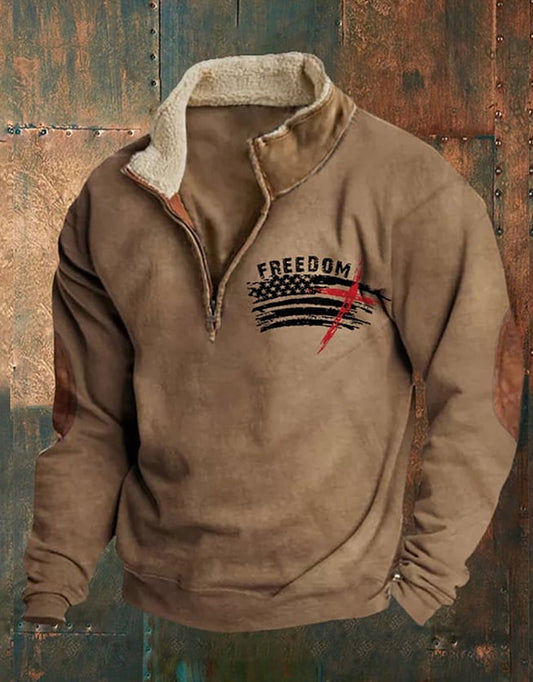 Men'S Vintage Textured Fabric Freedom Flag Print Sweatshirt