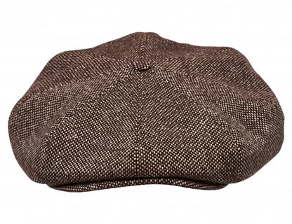 PEAKED CAPS - WOOL Genuine Scottish Harris Tweed 8 Panels Man Cap Brown