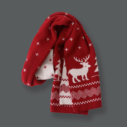 Christmas Elk Print Knit Scarf