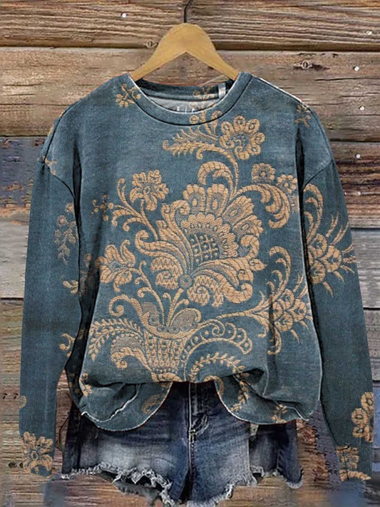 Vintage Lace Pattern Casual Sweatshirt