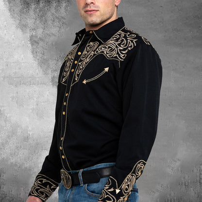 Men's casual vintage western long sleeve shirt