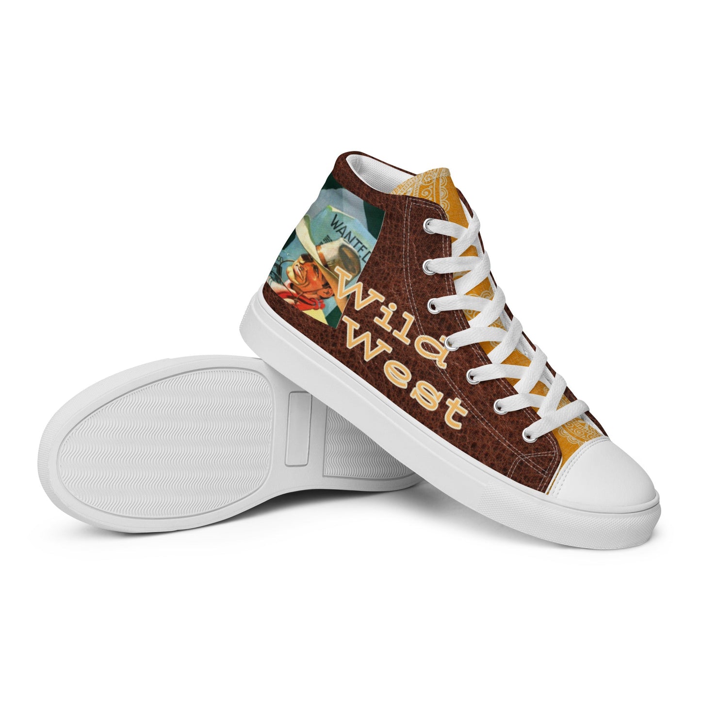 Vintage Wild West Cowboy Women__ high top canvas shoes