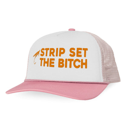 STRIP SET THE BITCH Letter Printed Trucker Hat