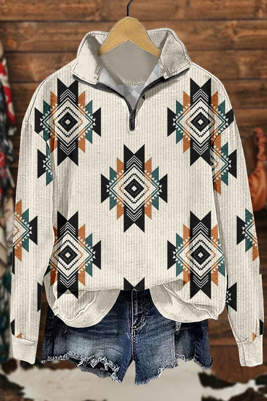 Retro Western Aztec Print Sweatshirt