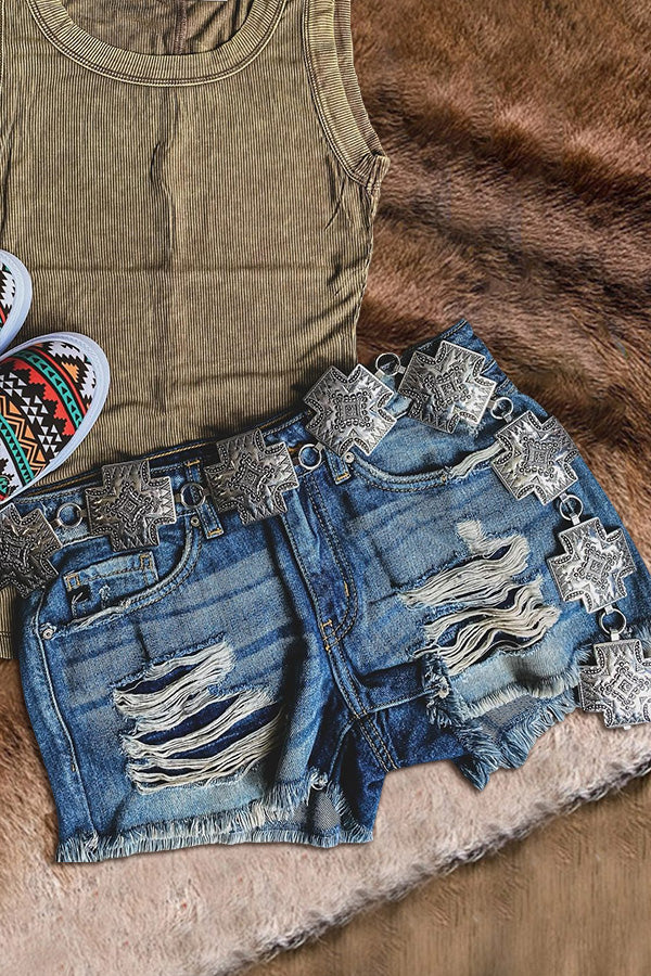 Western Distressed Denim Shorts