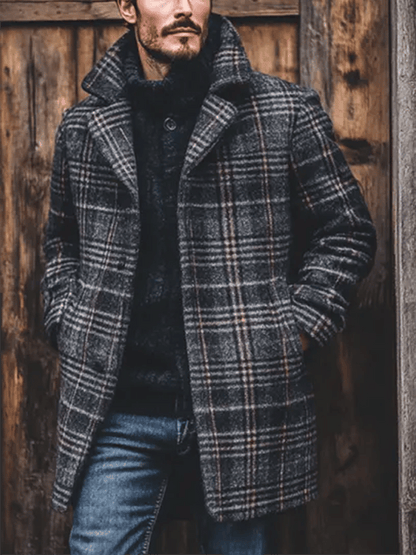 Men's Retro Outdoor Plaid Woolen Coats