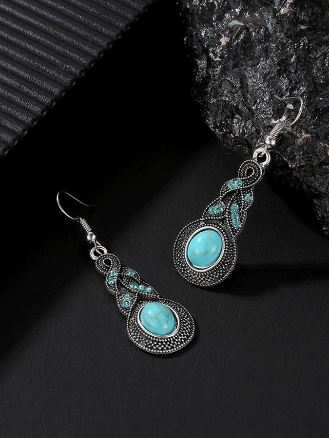 Vintage Inlaid Turquoise Earrings and Necklace