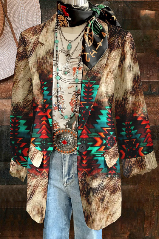 Vintage Western Print Long Sleeve Jacket