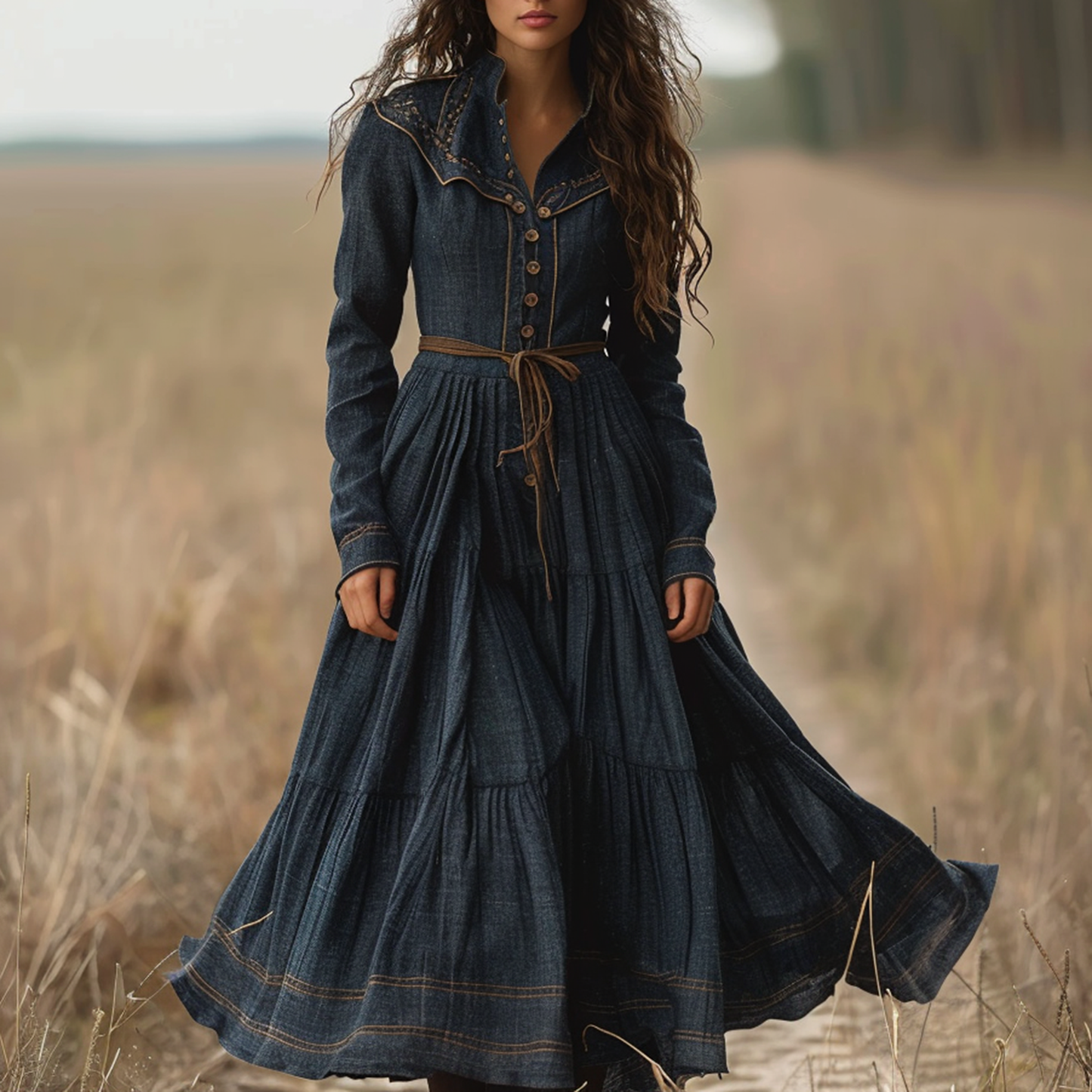 Women's Retro Denim Long Sleeve Dress