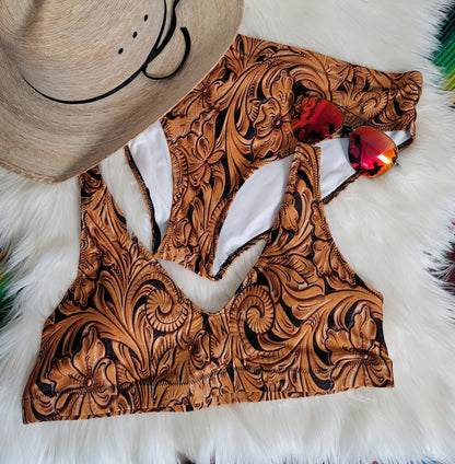 Yeehaw Tooled Leather Print Bikini