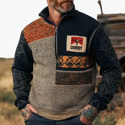 Men's Retro Yellowstone Ethnic Style Pattern Splicing Print Zipper Stand Collar Outdoor Sweatshirts