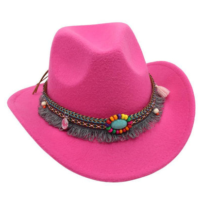 Men's Vintage Western Ethnic Tassels Cowboy Hat Knight Woolen British Felt Hat