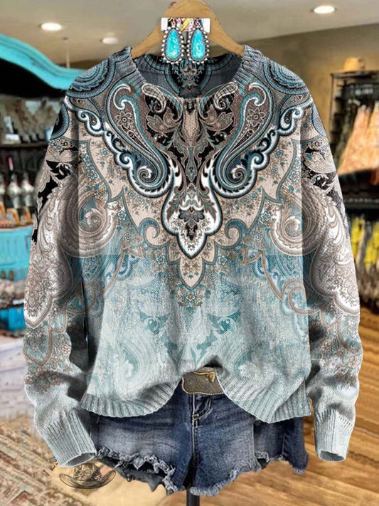 Paisley Print Knit Pullover Sweater