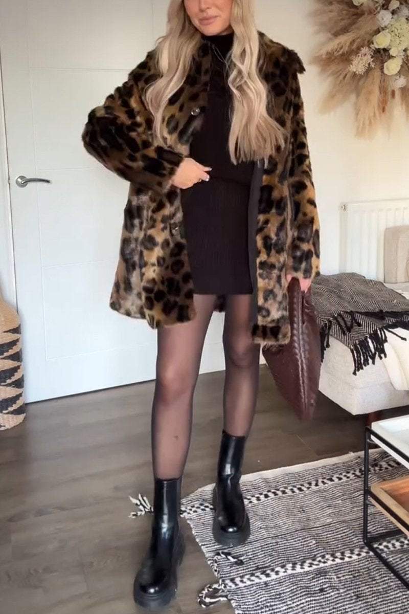 Women's Casual Lapel Leopard Fur Coat