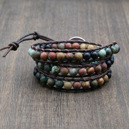 Unisex Natural Turquoise Beaded Multi-layer Ethnic Style Bracelet