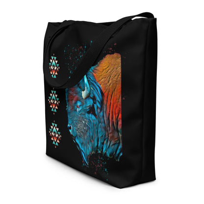 Watercolor Bison All-Over Print Large Tote Bag