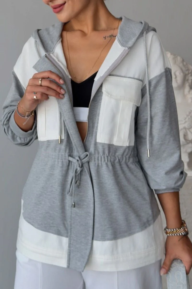 Women's Casual Patch Pocket Hooded Jacket