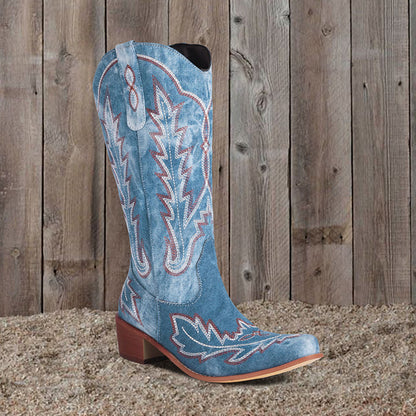 Embroidered Mid Calf Western Boots