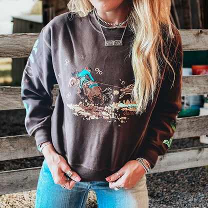 Vintage Western Cowboy Print Sweatshirt